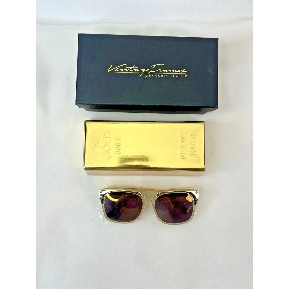 Vintage Frames By Corey Shapiro‎ Rude Metal Gold Unisex UV400 Sunglasses